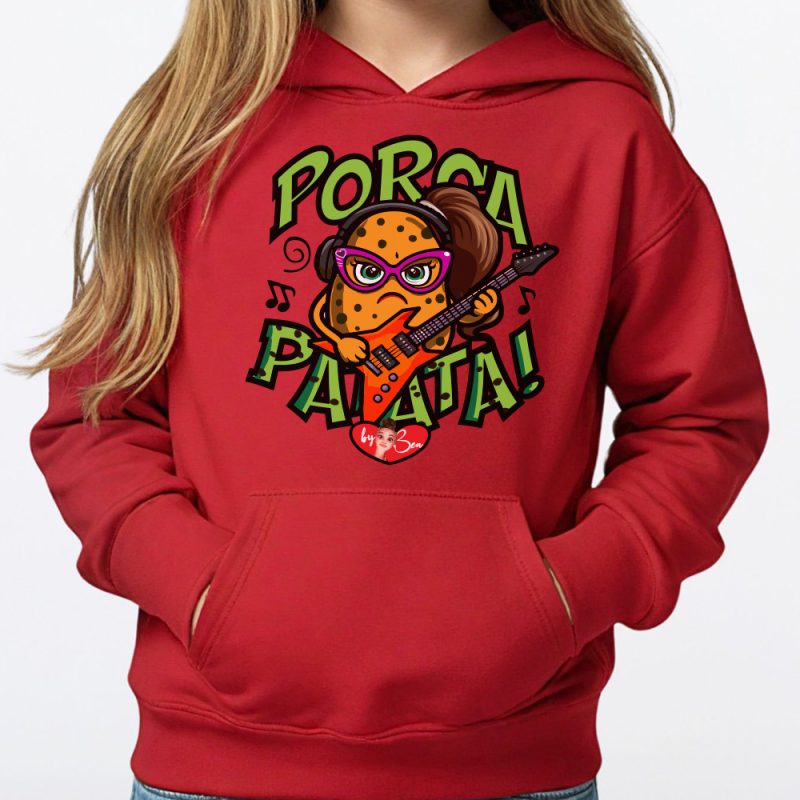 Patata rock cartoon su felpa rossa