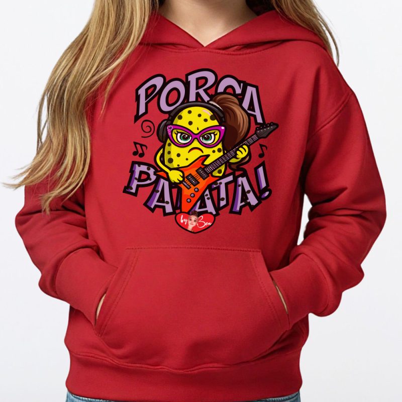 Patata rock cartoon su felpa rossa