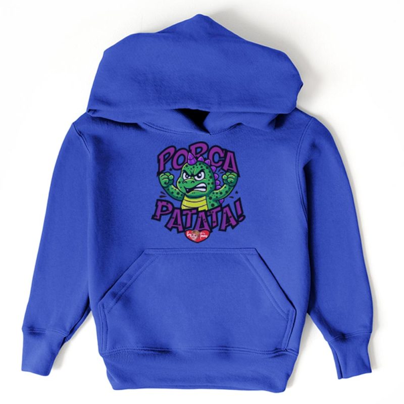 Draghetto cartoon arrabbiato su felpa blu streetwear