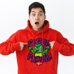 Draghetto cartoon arrabbiato su felpa rossa streetwear