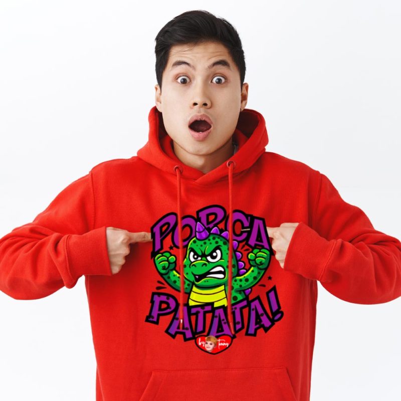 Draghetto cartoon arrabbiato su felpa rossa streetwear